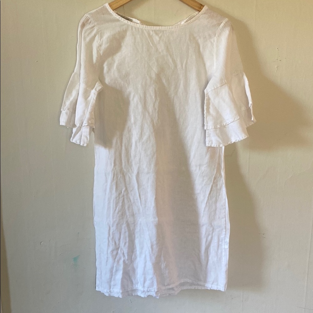 White linen shift dress